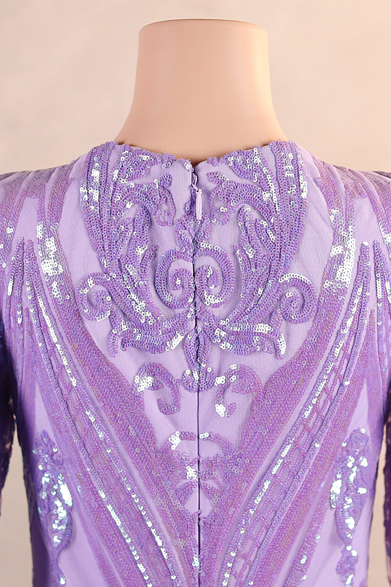 V-Neck Mermaid Sweep Train Sequins Zipper Long Sleeve Evening Dress-Ballbella