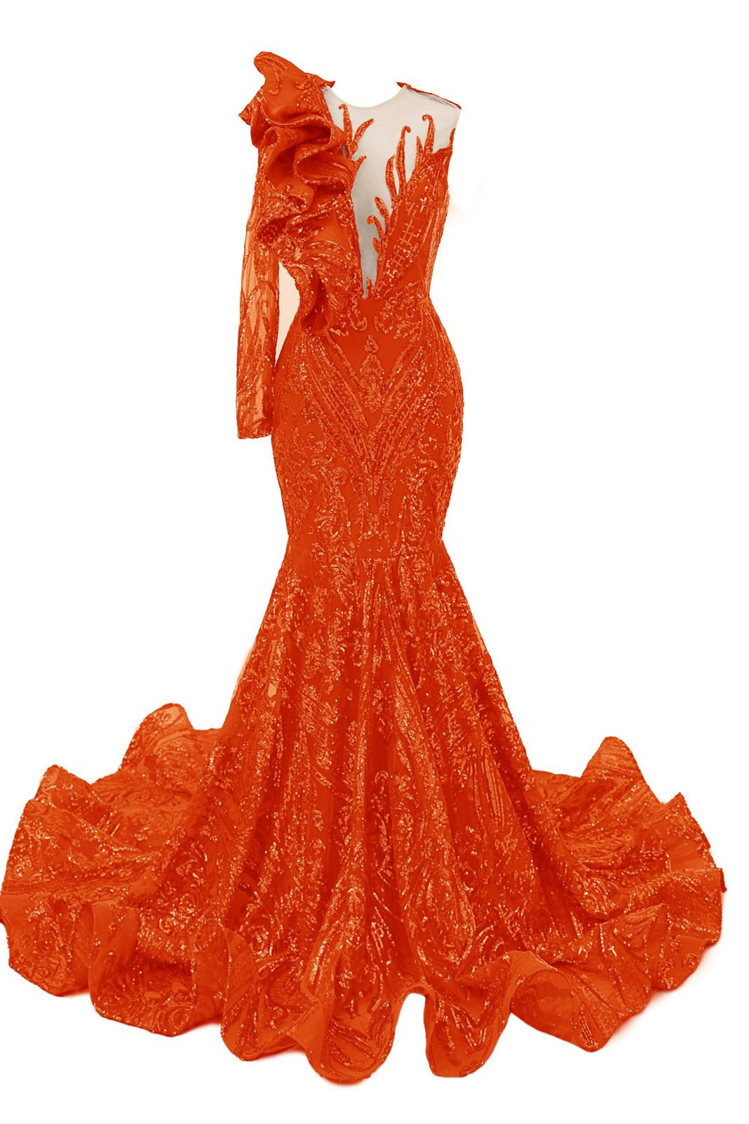 Mermaid Illusion-Neck Ball Dress