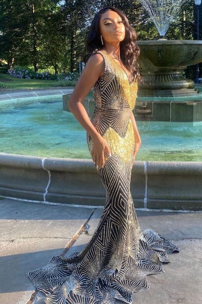 Ballbella offers V-Neck Pattern Slim mermaid Prom Gown Sleeveless Long Gowns On Sale at a good price from Satin to Mermaid Floor-length hem. Gorgeous yet affordable Sleeveless Prom Dresses.