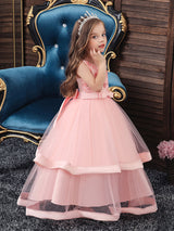 flower girl dresses V Neck Polyester Cotton Sleeveless Ankle Length Princess Silhouette Embroidered Kids Party Dresses