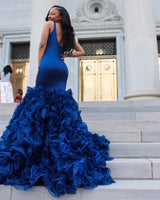 Gorgeous V-Neck Prom Party Gowns| Ruffles Mermaid Evening Dress. Free shipping,  high quality,  fast delivery,  made to order dress. Discount price. Affordable price. Shop Ballbella Official.