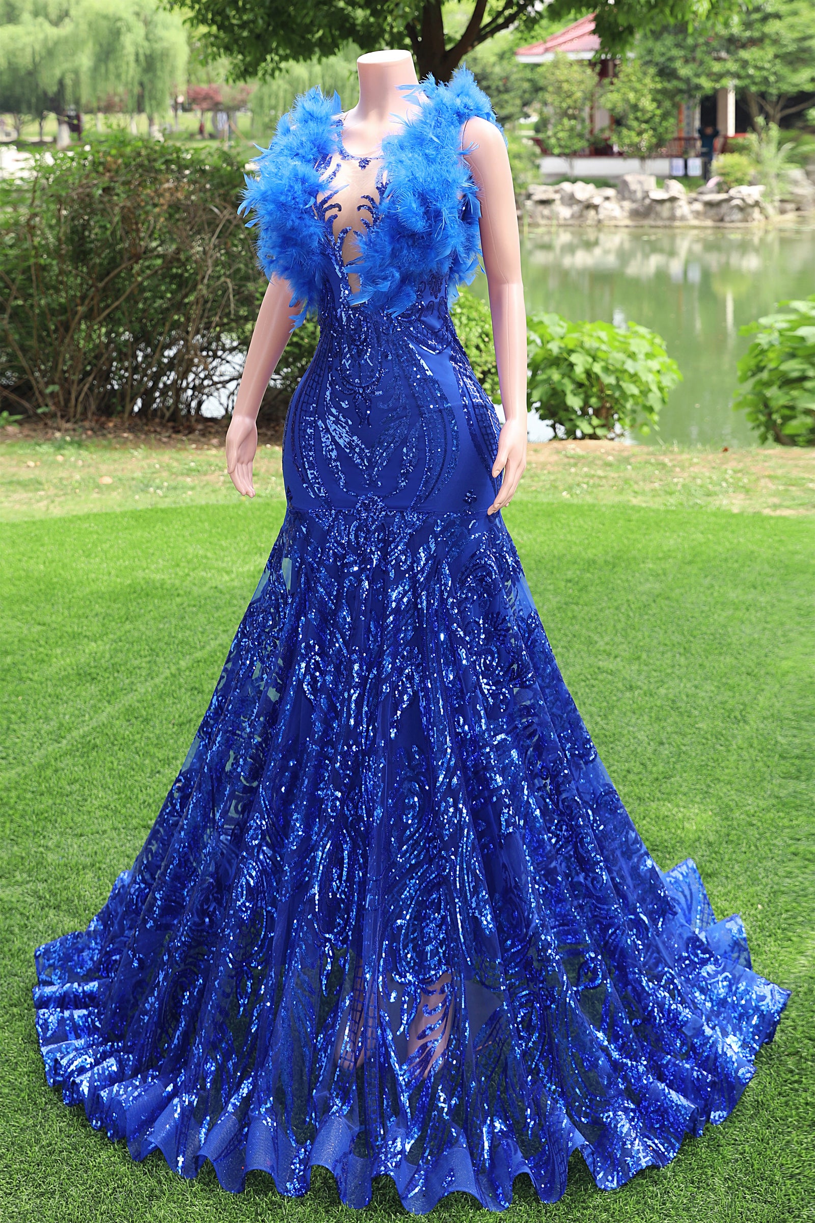 blue sparkly ball gown prom dress Long Light Blue Prom Dress with Glitter Print Blue / XSmall