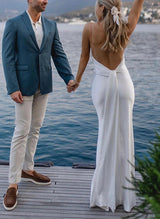 V-Neck Sleeveless Floor-Length Wedding Dresses-Ballbella