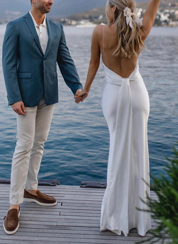 V-Neck Sleeveless Floor-Length Wedding Dresses-Ballbella