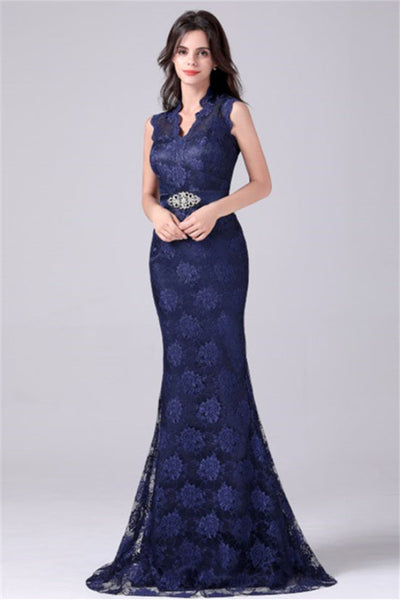 V-neck Sleeveless Lace Flower Mermaid mother's dress