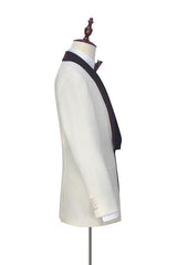 Velvet Shawl Collar White Wedding Tuxedos Three Piece Wedding Suits with Burgundy Vest-Ballbella