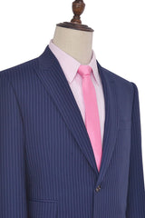 Vertical Stripes Peak Lapel Mens Suits for Business Two Buttons Navy Blue Suits for Men-Ballbella