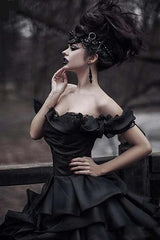 Vintage Black princess wedding dresses with Luxurious Ruffless-Ballbella