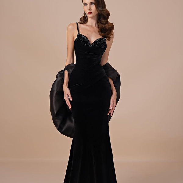 black velvet sleeveless dress Vintage V-Neck Spaghetti-Straps Prom Dresses Mermaid With Beads Zipper catching Elizabeth K GL2559 YGroup_BEBE2230L Sadie and Sage Striped Color:Wallpaper Floral Blush