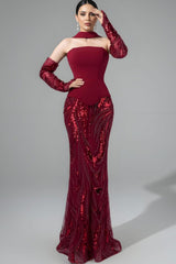 Vintage Burgundy Strapless Mermaid Prom Dresses Two-Pieces Beads With Detachable Sleeves-Ballbella