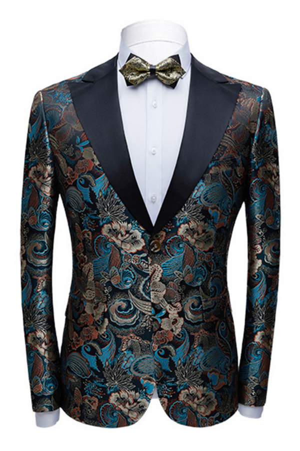 Vintage Multicolors Peak Lapel with Black Satin Wedding Tuxedos Jacquard Men Marriage Suits-Ballbella