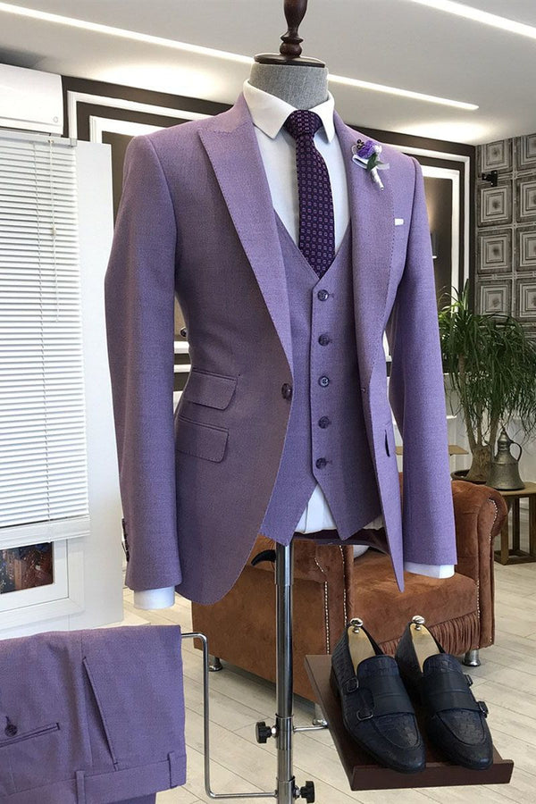 Violet Purple 3-Pieces Tailored Slim Fit Prom Suits For Men-Ballbella