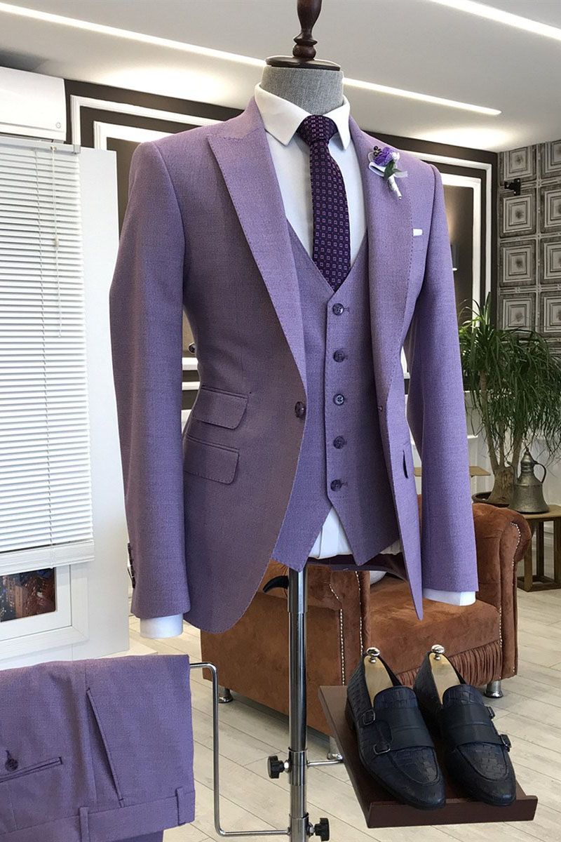 Violet Purple 3-Pieces Tailored Slim Fit Prom Suits For Men-Ballbella