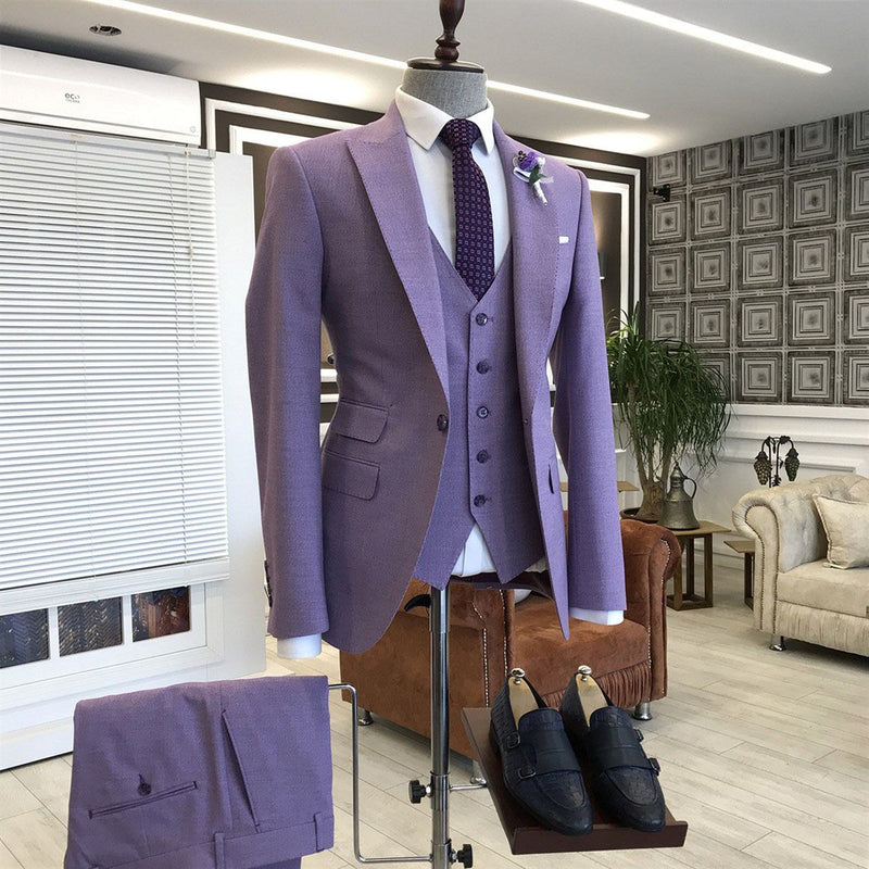 Violet Purple 3-Pieces Tailored Slim Fit Prom Suits For Men-Ballbella