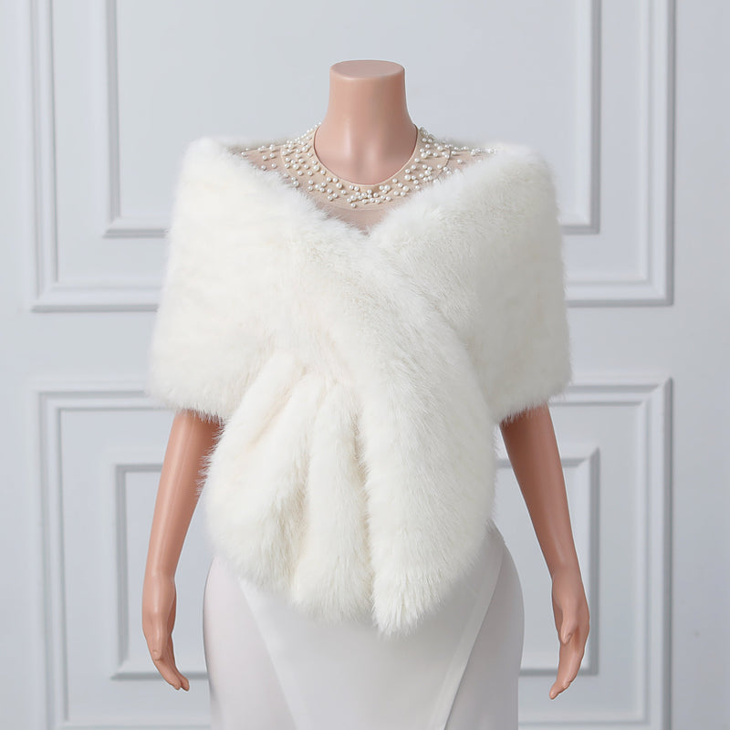 Warp knitted wool round hole mid-length imitation wool wedding shawl-Ballbella