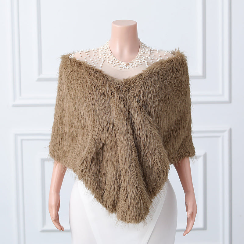 Warp knitted wool round hole mid-length imitation wool wedding shawl-Ballbella