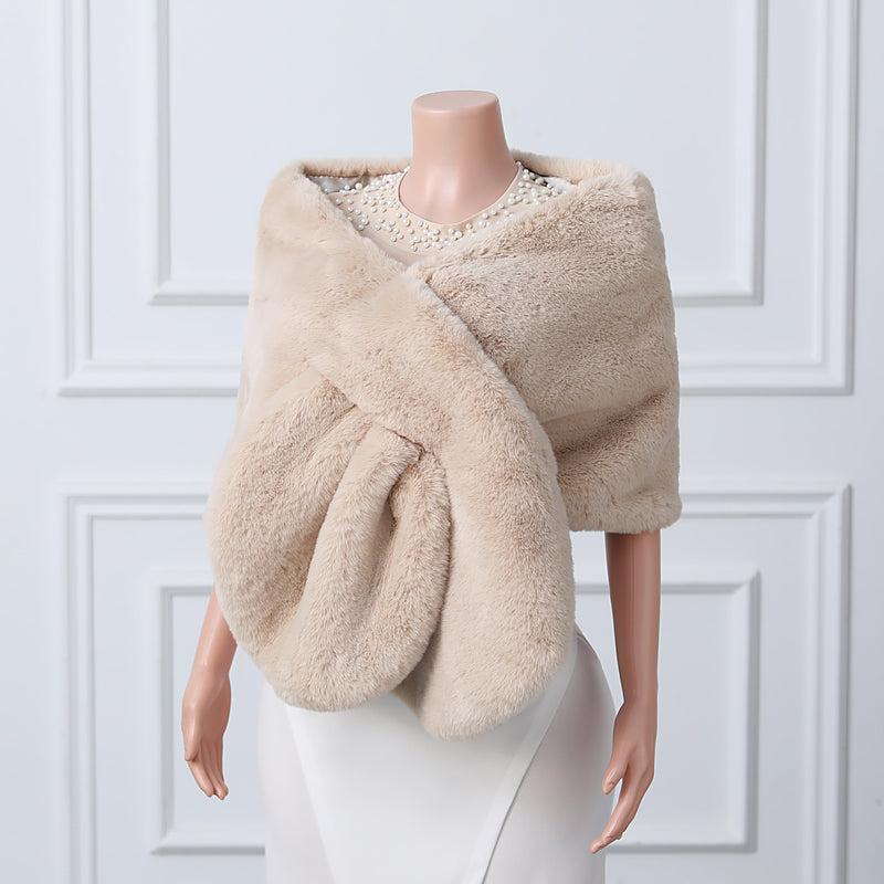 Warp knitted wool round hole mid-length imitation wool wedding shawl-Ballbella