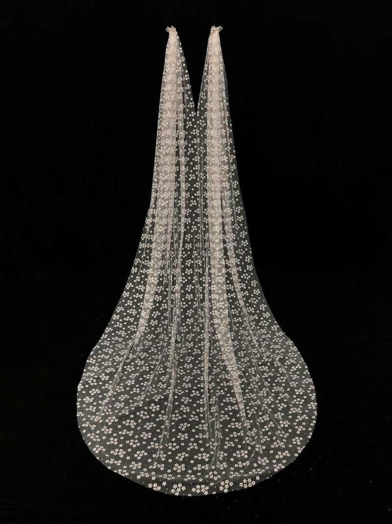 Water Waterfall One-Tier Flowers Tulle Wedding Veils-Ballbella