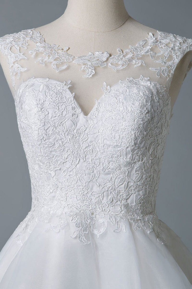Wedding Dresses A-line Jewel Neck Sleeveless Tulle Short Bridal Dress-Ballbella