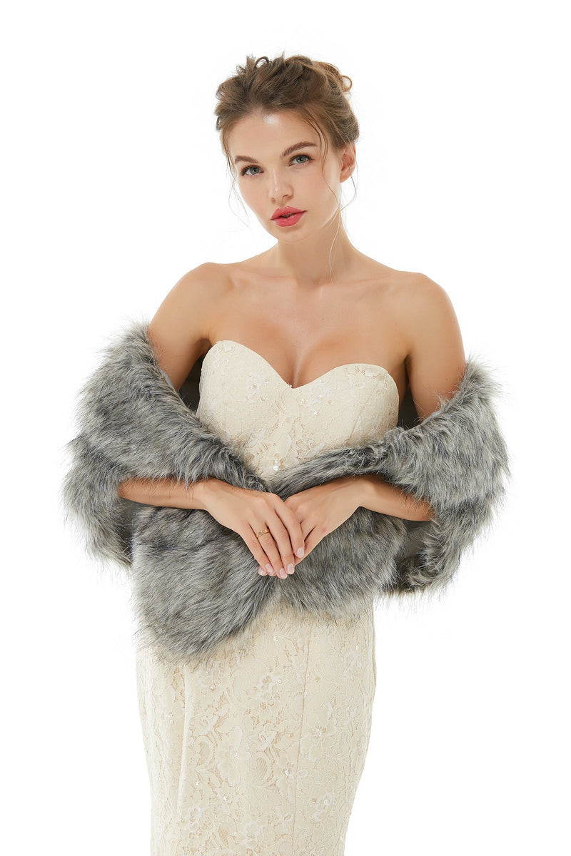 Wedding Wrap Faux Fur Sleeveless Open Front Bridal Shawl-Ballbella