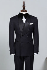 Ballbella is your ultimate source for Well-cut All Black Double Breasted Bespoke Wedding Suit For Grooms. Our Black Shawl Lapel wedding groom Men Suits come in Bespoke styles &amp; colors with high quality and free shipping.