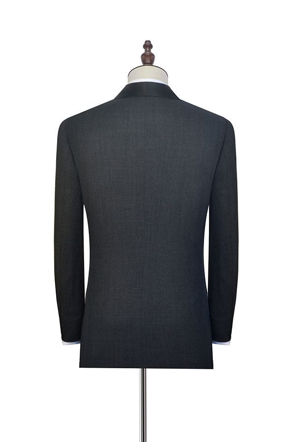 Well-cut Dark Grey Black Shawl Collar Wedding Tuxedos Two Buttons Wedding Suits for Men-Ballbella