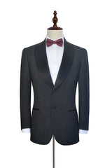 Well-cut Dark Grey Black Shawl Collar Wedding Tuxedos Two Buttons Wedding Suits for Men-Ballbella