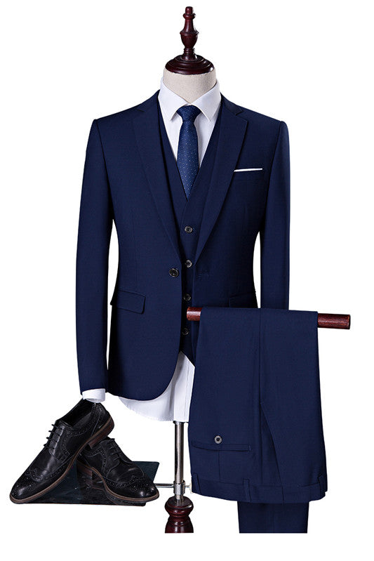 Well-cut Navy Blue Men Suits Business Slim Fit Tuxedo with 4 Pieces-Ballbella