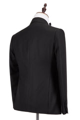 Well-cut Satin Peak Lapel Double Breasted Black Men Wedding Suit Groom Tuxedos-Ballbella