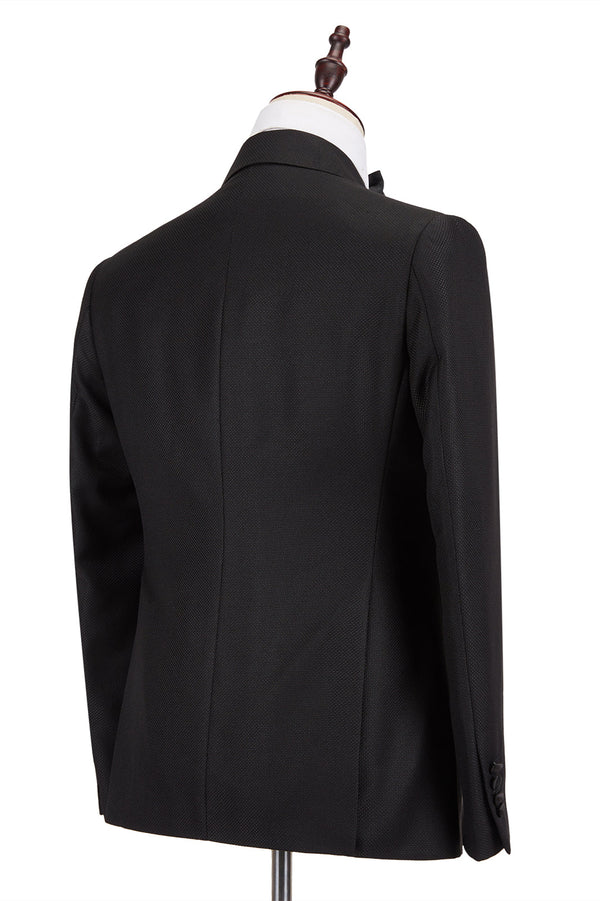 Well-cut Satin Peak Lapel Double Breasted Black Men Wedding Suit Groom Tuxedos-Ballbella
