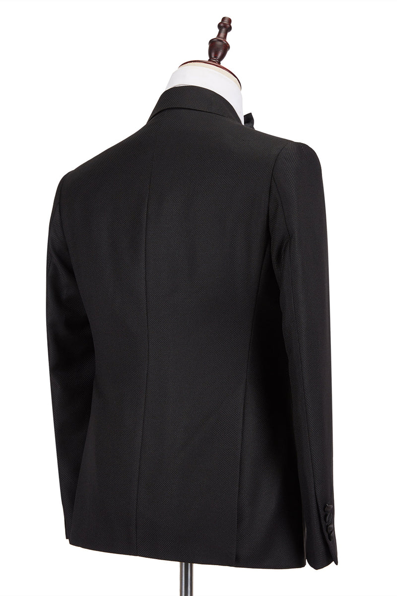 Well-cut Satin Peak Lapel Double Breasted Black Men Wedding Suit Groom Tuxedos-Ballbella