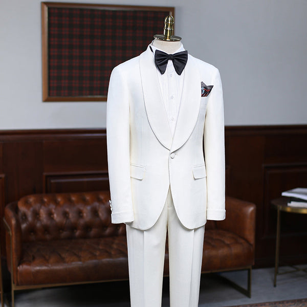 Well-cut White Two-pieces Slim Fit Custom Wedding Suit For Grooms-Ballbella