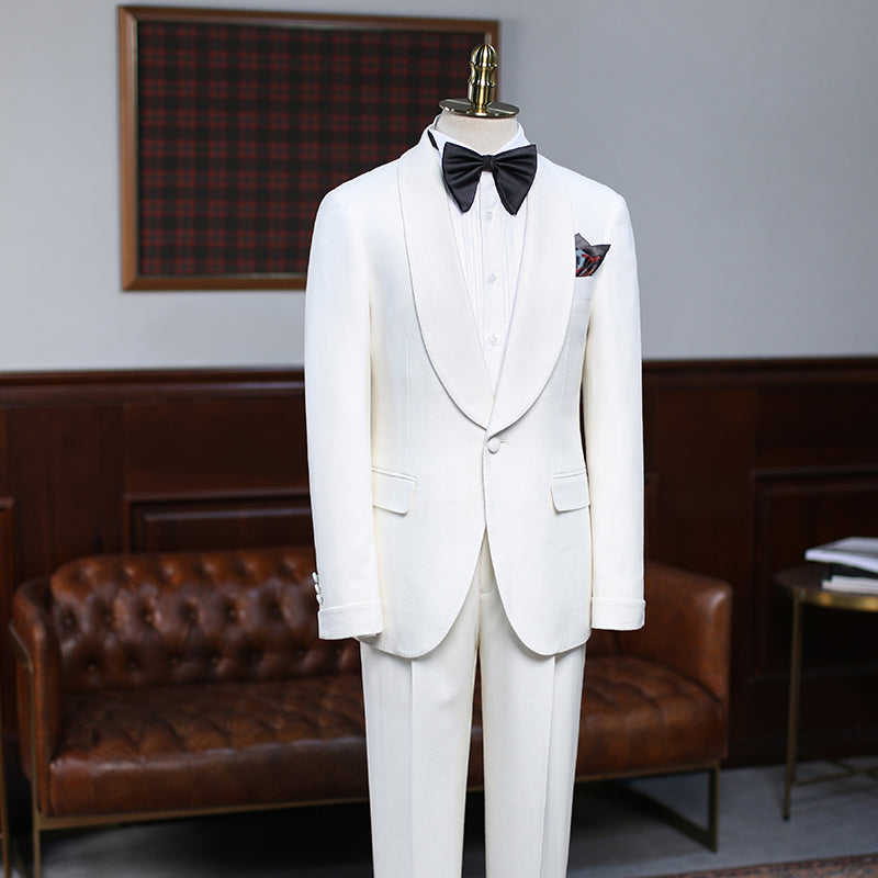 Well-cut White Two-pieces Slim Fit Custom Wedding Suit For Grooms-Ballbella