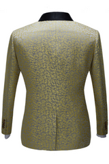 Well-dressed Black Satin Shawl Lapel Marriage Suits Gold Jacquard Men Wedding Tuxedos - Terence-Ballbella