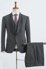 Well-fitted Dark Gray Three-pieces slim fit wedding suit for Marriage-Ballbella