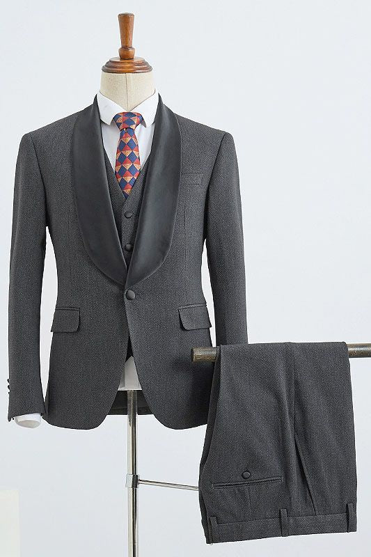 Well-fitted Dark Gray Three-pieces slim fit wedding suit for Marriage-Ballbella