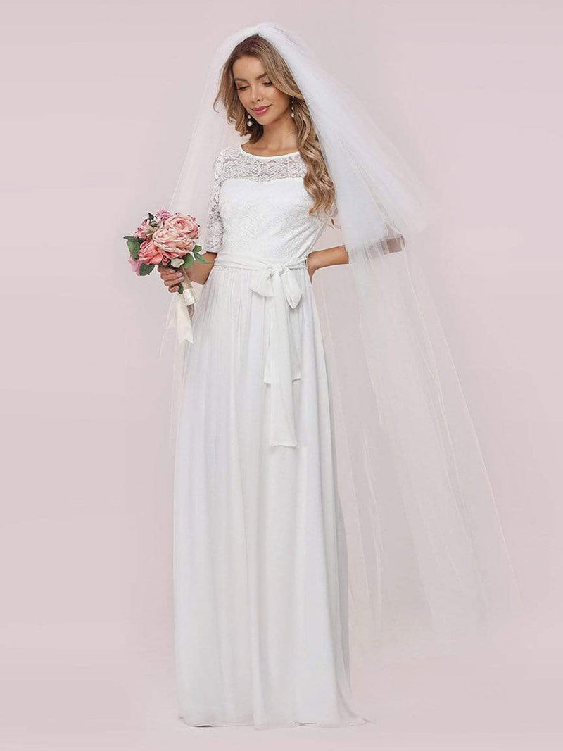 White Casual Wedding Dress Chiffon Jewel Neck Short Sleeves Sash A-Line Long Bridal Gowns White Casual Wedding Dress Chiffon Jewel Neck Short Sleeves Sash A-Line Long Bridal Gowns