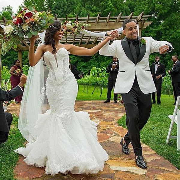 White Jacquard Shawl Lapel One Button Wedding Mens Suit-Ballbella