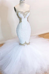 White Lace Mermaid Sweetheart Simple Wedding Dresses for Sale-Ballbella