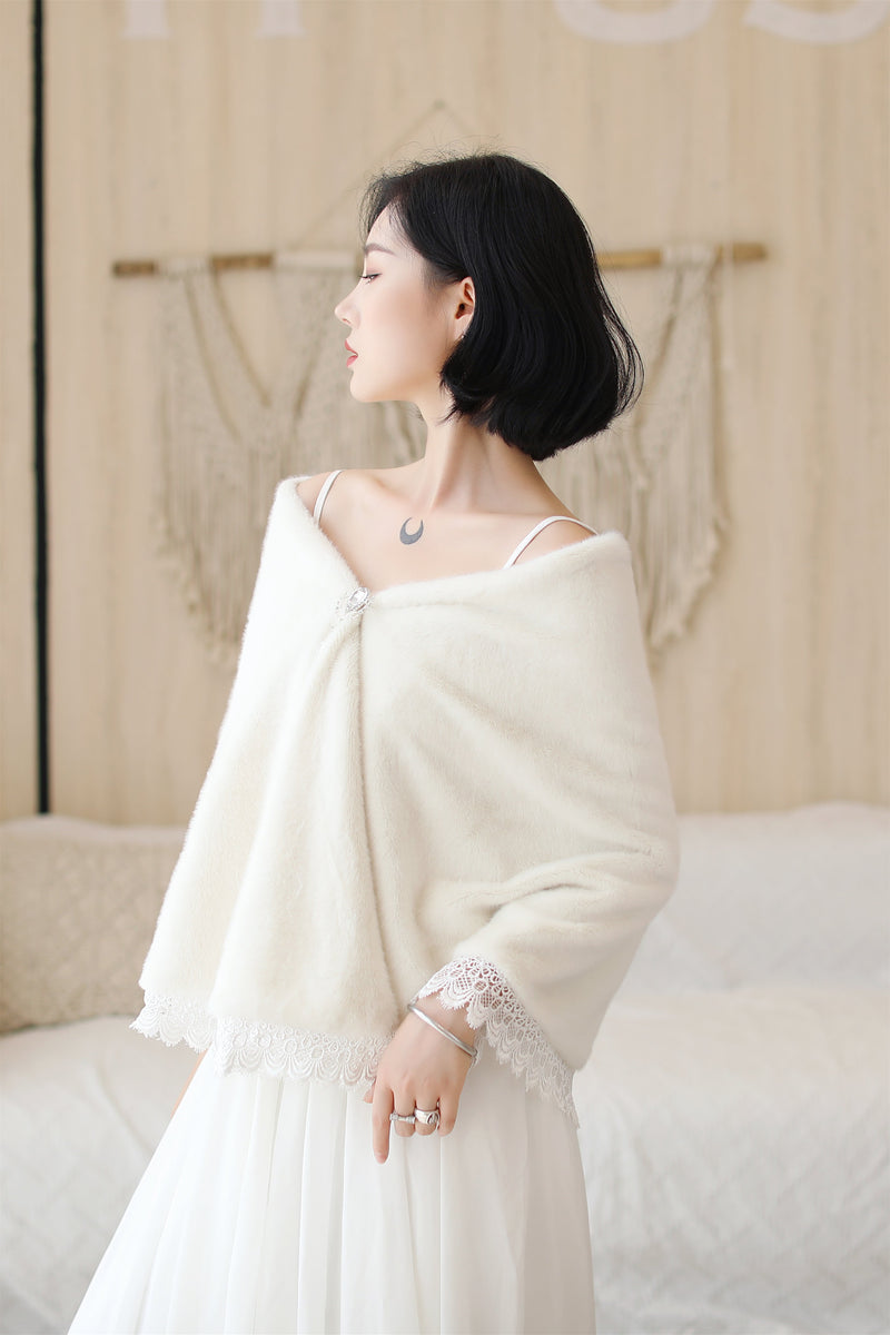 White Lace-Trimmed Wedding Gown Shawl Ballbella White Lace-Trimmed Wedding Gown Shawl Ballbella