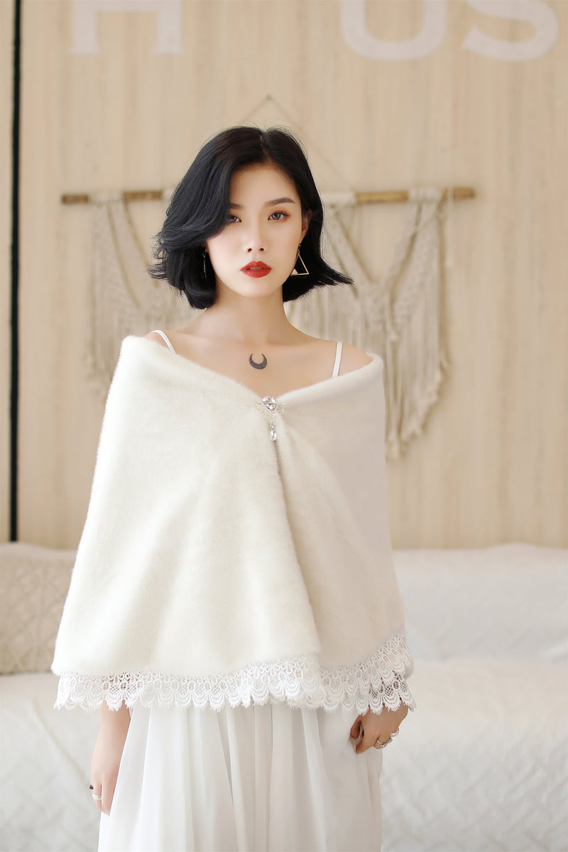 White Lace-Trimmed Wedding Gown Shawl Ballbella White Lace-Trimmed Wedding Gown Shawl Ballbella