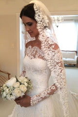 White Off the shoulder Lace Long Sleeves Bridal Gowns Sheath Simple Custom Made Wedding Dresses-Ballbella