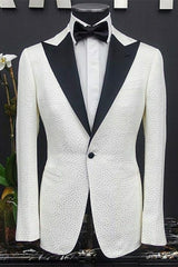White Peaked Lapel One Button Slim Fit Wedding Groom Suits-Ballbella