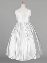 flower girl dresses White Satin Fabric Jewel Neck Sleeveless Beaded Formal Kids Pageant Dresses