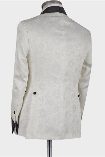 White Shawl Lapel Double Breasted Fashion Slim Fit Wedding Groom Suit-Ballbella