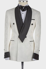 White Shawl Lapel Double Breasted Fashion Slim Fit Wedding Groom Suit-Ballbella