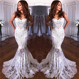 Inspired by this White Sweetheart-Neck Sheer Lace Appliques Mermaid Wedding Dresses at ballbella.com, fast delivery worldwide.