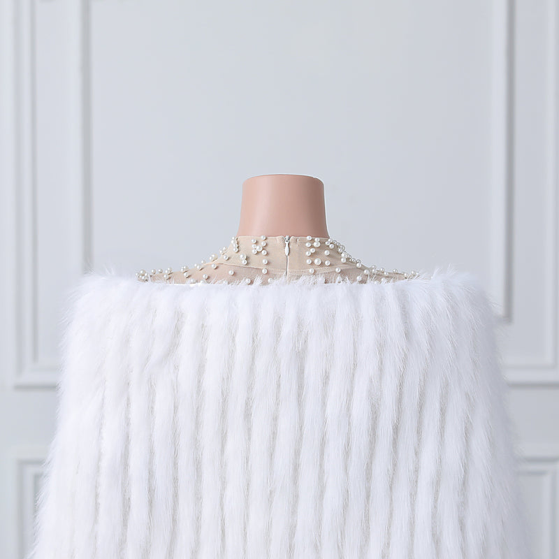 White V-neck Neckline Shawl Winter Wedding Shawl-Ballbella