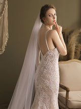 White Waterfall Wedding Veils One-Tier Tulle Bridal Veil-Ballbella