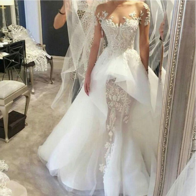 No idea what to wear for your big day? Ballbella custom made you this Fit and Flare Tulle Lace Wedding Dresses at factory price.